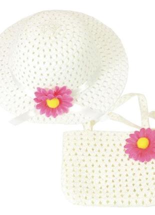 Летний набор для девочки соломенная шляпа и сумочка4 фото