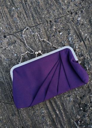 Клатч фиолетовый кошелек на цепочке ткань текстиль1 фото