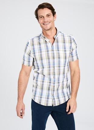 Біла чоловіча сорочка lc waikiki / лз вайкікі в клітку зеленого, сірого кольору і кольору хакі