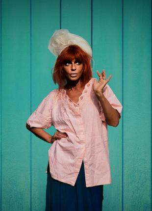 Винтажная рубашка блуза с кружевом люрексом вышивкой коттон хлопок