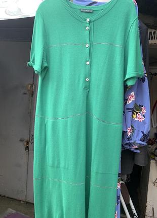 Трикотажное платье зелёное яркое платье хлопковое платье туника3 фото