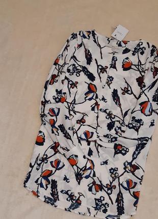 Нова з біркою легка біла блузка довгий рукав кольоровий принт розмір 12-14 next