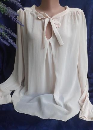 Vinilia classic*s 🍑 блуза натуральний шифон ваніль комір аскот з бантом з рукавом нежная полупрозрачный крепштфон ваниль