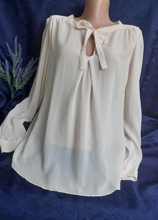 Vinilia classic*s блуза натуральный шифон ваниль воротник аскот с бантом с рукавом
