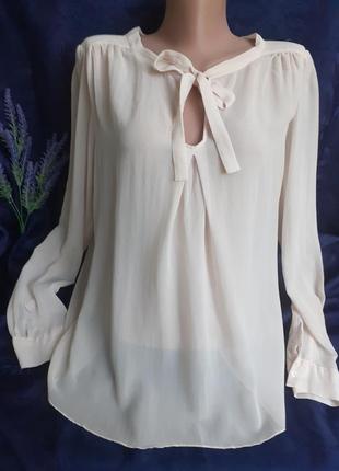 Vinilia classic*s блуза натуральный шифон ваниль воротник аскот с бантом с рукавом2 фото