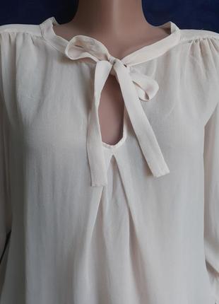 Vinilia classic*s 🍑 блуза натуральний шифон ваніль комір аскот з бантом з рукавом нежная полупрозрачный крепштфон ваниль5 фото