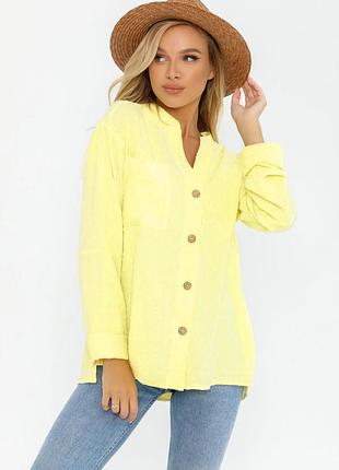 Жовта фактурна сорочка з кишенею