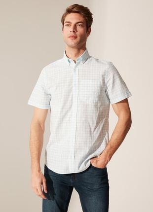 Белая мужская рубашка lc waikiki / лс вайкики в мятную клетку, с карманом на груди1 фото