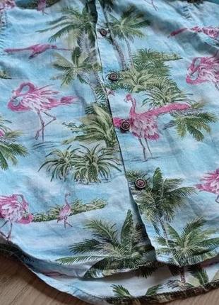 Гавайская рубашка с фламинго коттон4 фото