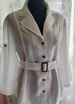 Натуральный белый льняной пиджак блуза кофта блейзер с поясом, 100% лен6 фото