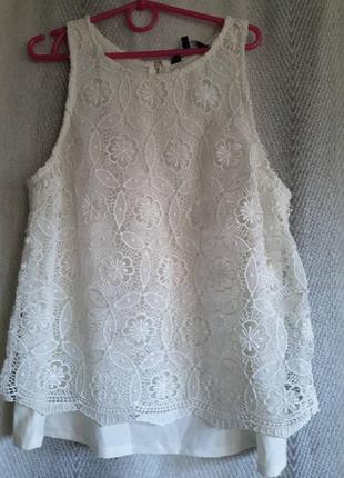 Женская шикарная белая летняя ажурная кружевная блузка блуза, майка, пляжная туника, накидка.1 фото