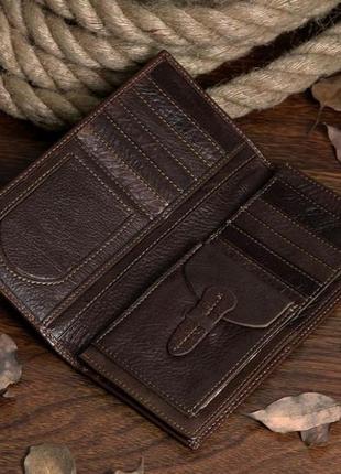 Чоловічий шкіряний коричневий гаманець вертикальний портмоне з натуральної шкіри