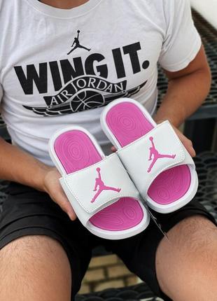 Nike jordan white pink женские летние шлепанцы найк, сланцы, шлепки