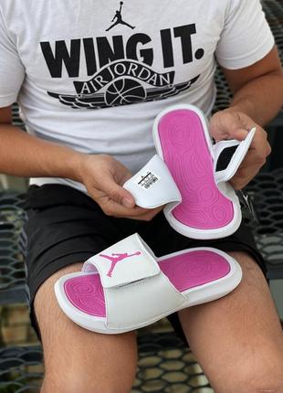 Nike jordan white pink женские летние шлепанцы найк, сланцы, шлепки3 фото