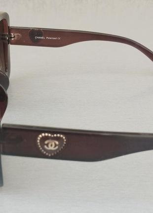 Chanel стильные большие женские солнцезащитные очки коричневые с градиентом поляризированые4 фото