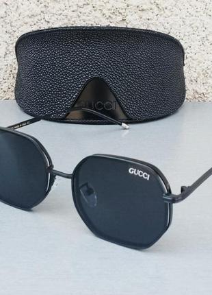 Очки в стиле gucci модные солнцезащитные унисекс черные в черном металле