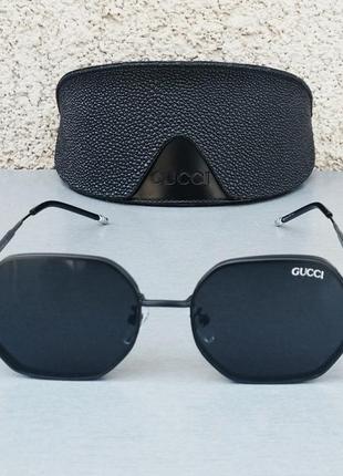 Очки в стиле gucci модные солнцезащитные унисекс черные в черном металле2 фото