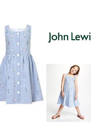 Красивое голубое платье в полоску от john lewis  с вышивкой на 5-6 лет