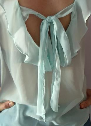 М'ятна блуза з рюшками і зав'язками на спинці zara розмір s3 фото