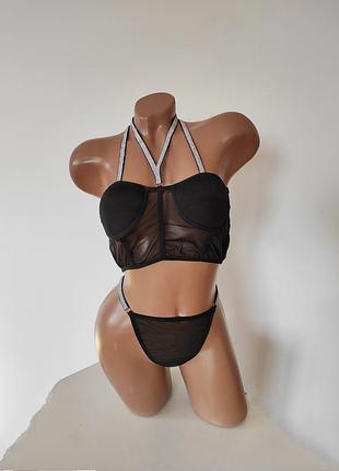 Комплект білизни новий срібло пояс панчохи сексі еротик ann summers набір прозора сіточка victoria secret вікторія сікрет