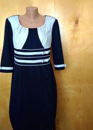 Р 14 / 48-50 стильное классическое платье сукня серо-синее с пуговичками и бантиками