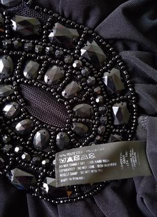 Р 12 / 46-48 обворожительное вечернее черное платье сукня миди в бисере и камнях стрейчевое10 фото