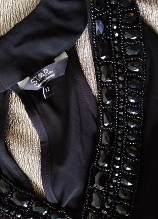 Р 12 / 46-48 обворожительное вечернее черное платье сукня миди в бисере и камнях стрейчевое9 фото