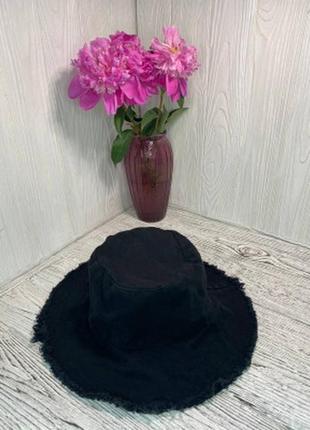 Панама хлопковая (деним) повседневная универсальная черная с бахромой мужская, женская(55-58)