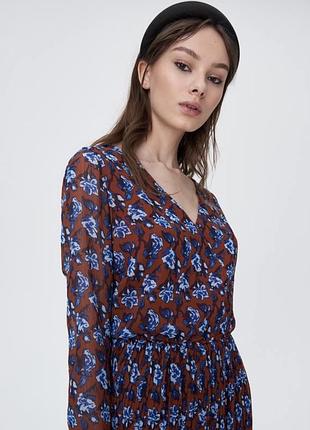 Платье в цветочек плисе длинное плиссированное