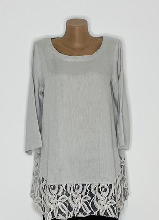 Блуза сорочка льон мереживо однотонна рукав 3/4