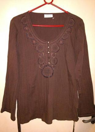 Витончена,блузка-туніка з вишивкою,поясом,жатка,бохо,великого розміру,c&a1 фото