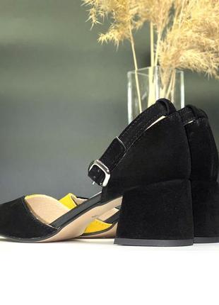 Женские замшевые черные открытые туфли лодочки2 фото