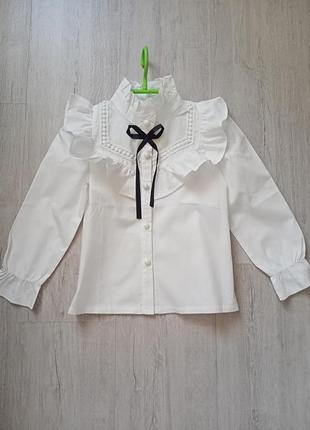 Белая блуза на девочку, блузка в школу для девочки1 фото