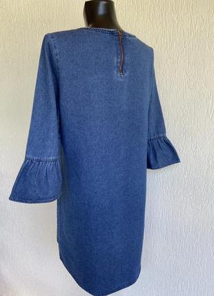 Фирменное стильное качественное натуральное джинсовое платье рукав в рюшу5 фото