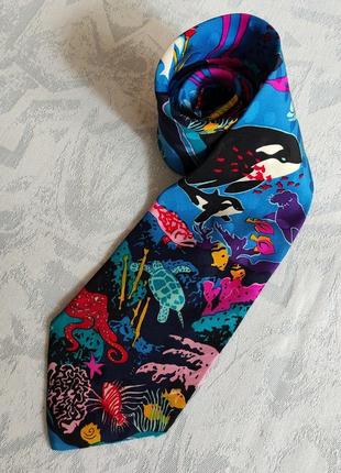 Яркий галстук 100% шелк морская тематика, шелковый галстук4 фото