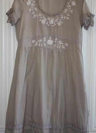 Плаття літнє, бавовна, бебі дол, з вишивкою, рукав-ліхтарик, бежевий