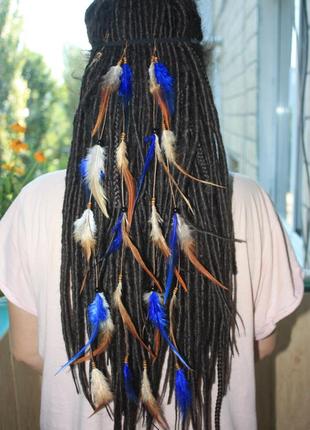 Хайратник, повязка на волосы с перьями в стиле хиппи, бохо разные цвета!2 фото