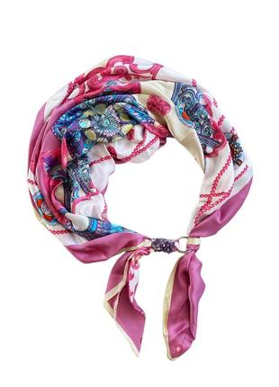 Шелковый шарф "розовый фламинго", атласный платок, шарф-колье, шарф-чокер, шейный платок