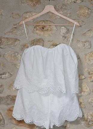 Натуральний білий ромпер комбез комбінезон h&m прошва кроше рішельє витинанка бавовна вишиванка відкриті плечі