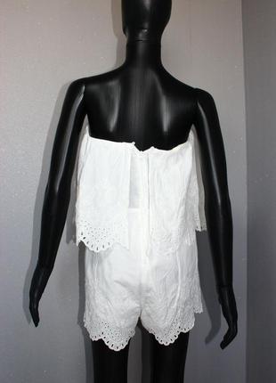 Натуральний білий ромпер комбез комбінезон h&m шиття кроше вибивка бавовна вишиванка відкриті плечі8 фото