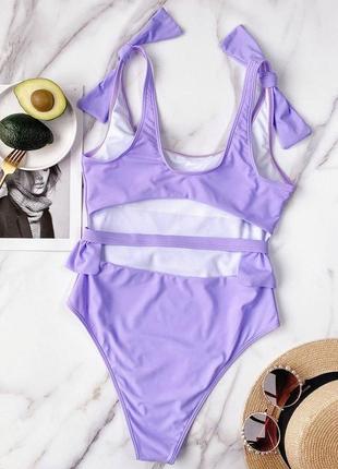 Сдельный купальник с поясом и рюшами по талии фиолетового цвета сирень5 фото