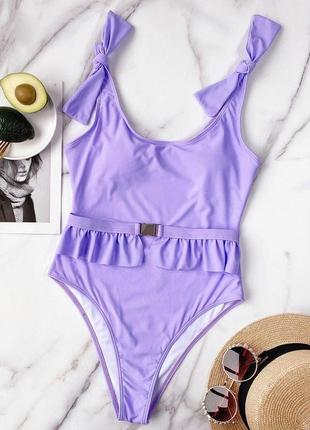 Сдельный купальник с поясом и рюшами по талии фиолетового цвета сирень3 фото
