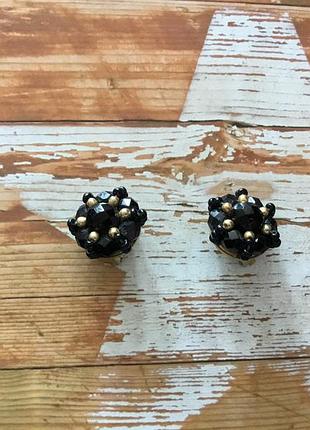 Кліпси вінтаж набірні колір золото чорний скло