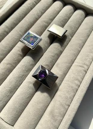 Запонки японія вінтаж🇯🇵silver срібло аметист опал дорогоцінні камені3 фото
