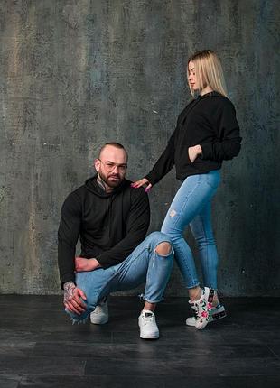 Худи черное база унисекс, батник для двоих, фемили лук❤