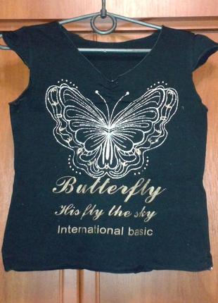Майка бабочка с блеском черная