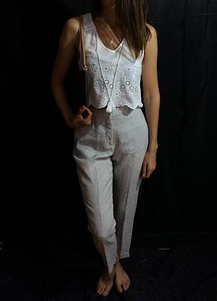 Кроп- топ белый кружевной, хлопок 100%.