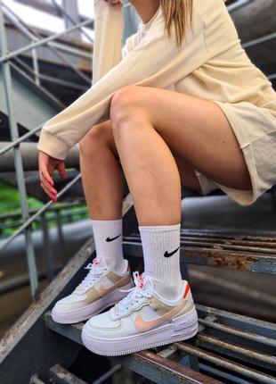 Женские кроссовки nike air force shadow white/peach3 фото