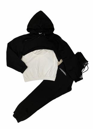 Женский спортивный чёрный прогулочный костюм тройка raw3 фото