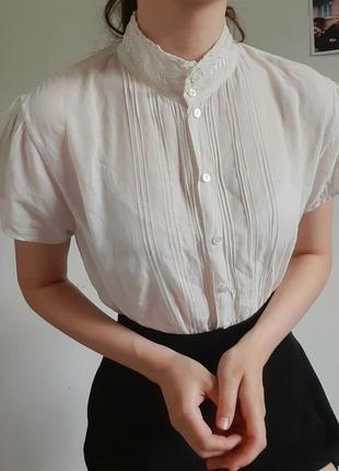 Винтаж винтажная винтажное блузка рубашка с коротким рукавом